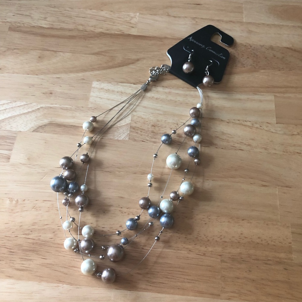 Multi-Strand Beaded Necklace and Earrings Set
